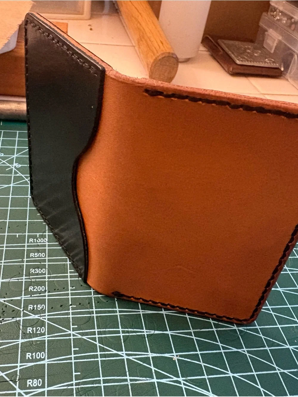 Two-Tone Brown & Tan Slim Leather Card Wallet